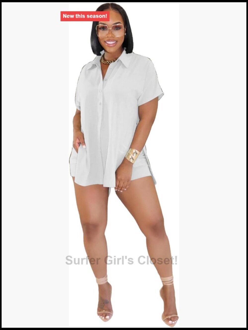 Two Piece Lounge Set Summer Short Sleeve Button Down Tracksuit Women